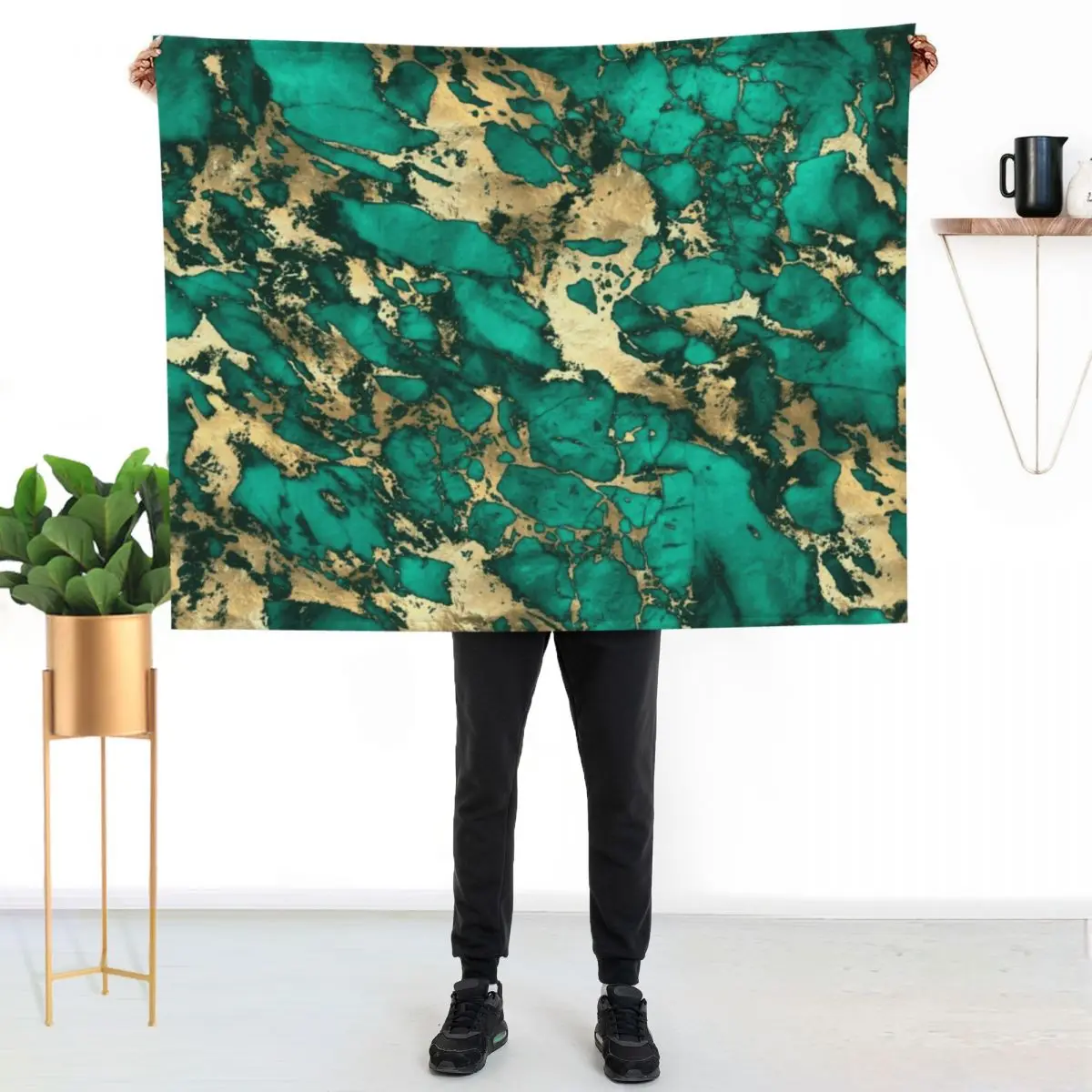 Teal And Gold Malachite Faux Marble Throw Blanket Thins Vintage for winter Nap Kid'S Bed Blankets