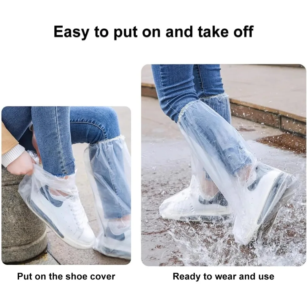 أغطية أحذية مقاومة للماء من البولي إيثيلين للاستعمال مرة واحدة، أغطية أحذية المطر السميكة غير القابلة للانزلاق، أحذية بلاستيكية مقاومة للاهتراء للرجال والنساء