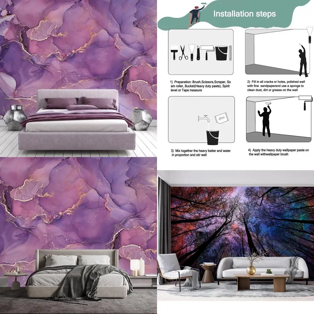 ورق حائط تجريدي من الرخام الأرجواني لغرفة النوم، مقاس 140 × 91، غير قابل للتقشير واللصق، تصميم جداري فريد من نوعه