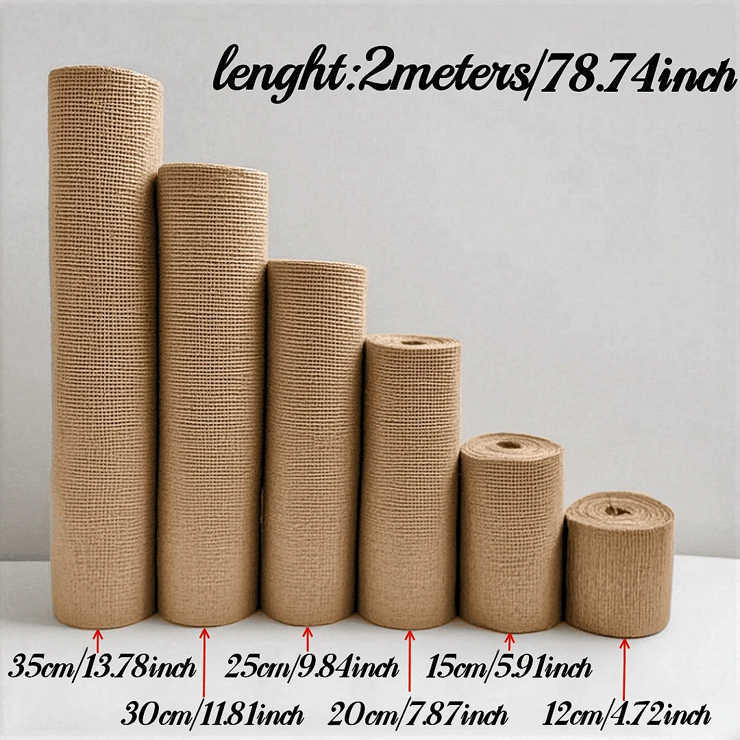 2M Natural Jute Fabric Roll 13 Widths 2.5-35cm Burlap Hessian Ribbon for Table Runner Wedding Party DIY Home Crafts