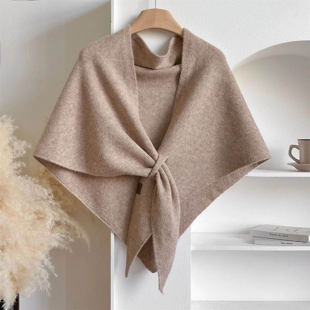 Blended Triangular Shawl Female Thickened With Knitted Warm Shoulder Autumn Winter Women Multi-functional Neck Wraps
