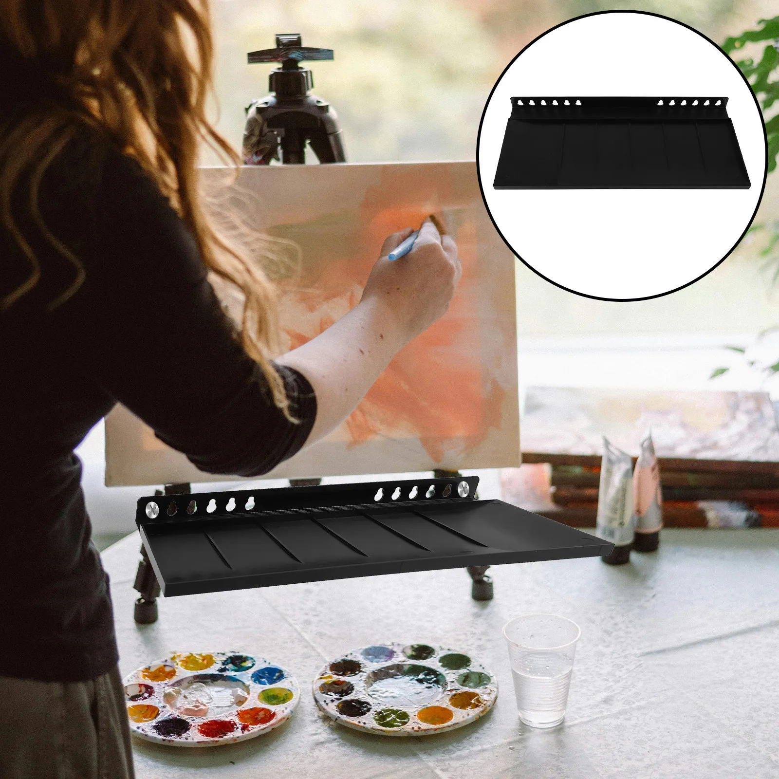 1Set Easel Tray Shelf Portable Lightweight Stable Easel Attachment Tray with Organized Paint Brush Storage for Outdoor Artists