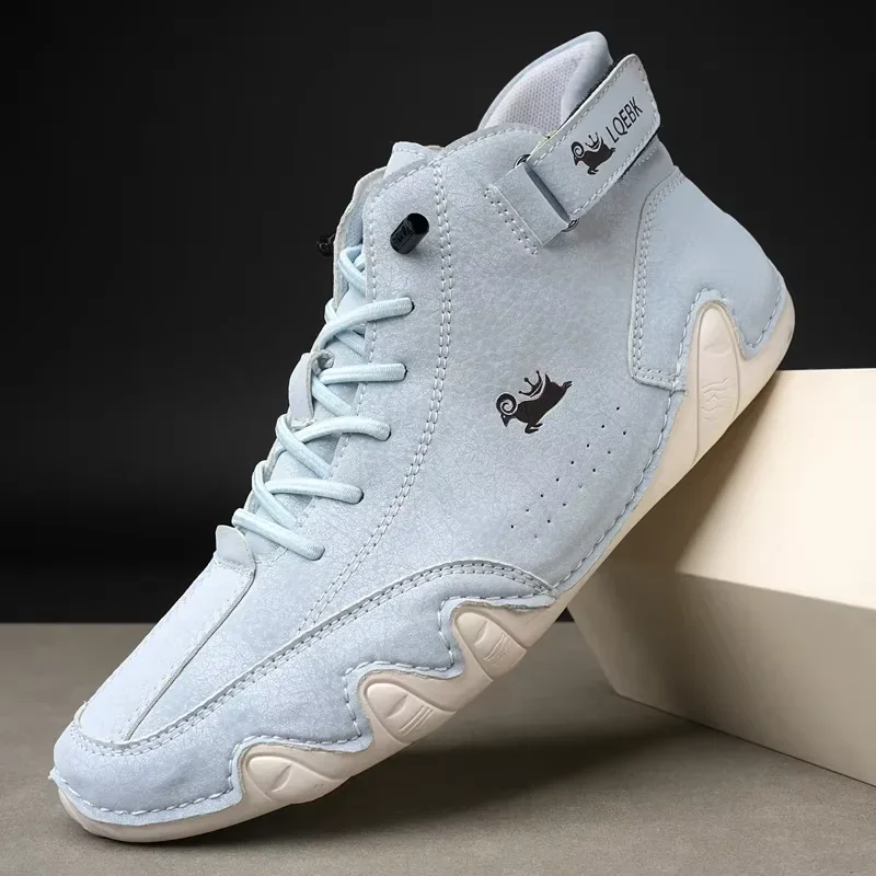 

Мужские лоферы с круглым носком, роскошные модные походные туфли высокого качества, дышащая мягкая подошва, повседневные голые ботинки для пар на шнуровке