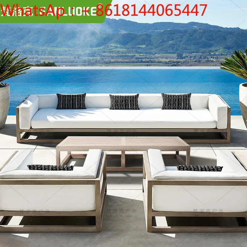 Outdoor Leisure Furniture Sales Department Outdoor Garden Solid Wood Sofa Aluminum Alloy Wood Grain Paint Sofa