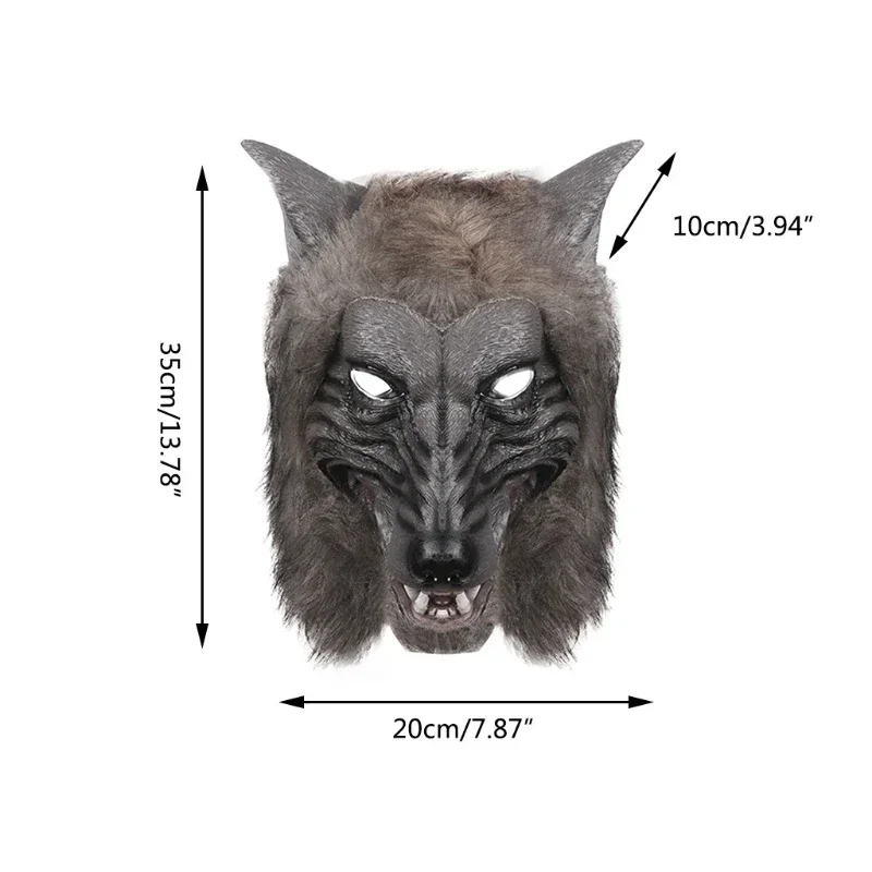 Gorro para adultos, máscara aterradora para fiesta de disfraces de Halloween, Animal realista, Lobo, Cosplay, tocado con piel y dientes