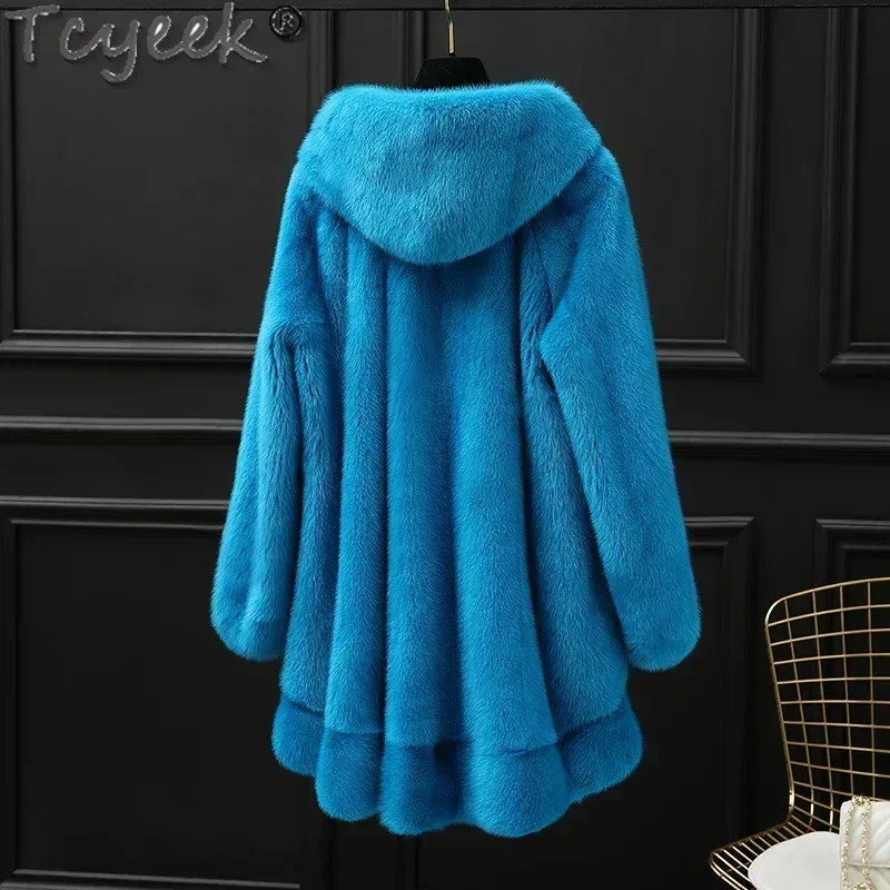 Tcyeek Real Mink Fur Coat Winter Women's Fur Jackets 2024 Women Clothes Warm Mid-length Natural Mink Fur Jacket Casaco Feminino