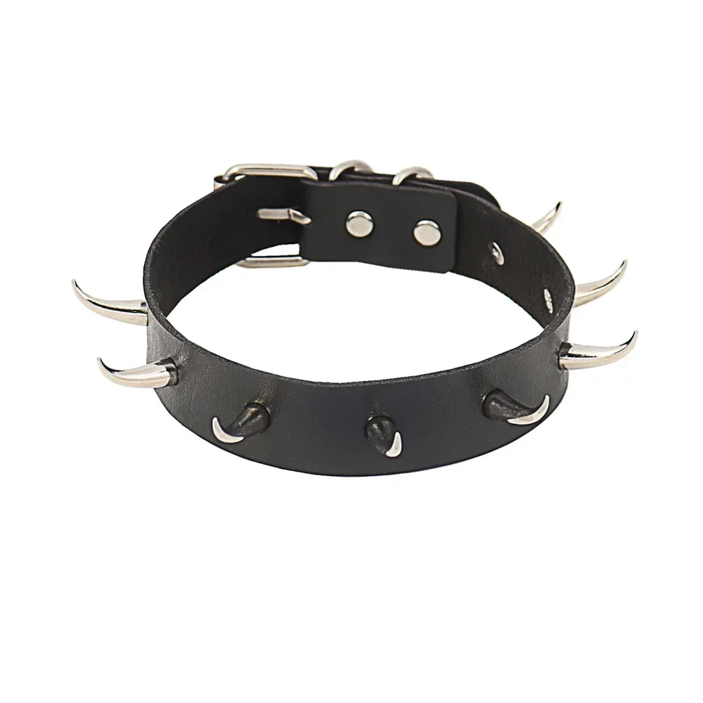 Punk Rock and roll Simple Night club Individuality Exaggerate Originality Gothic Stainless steel Leather Pendant  Rivet Choker