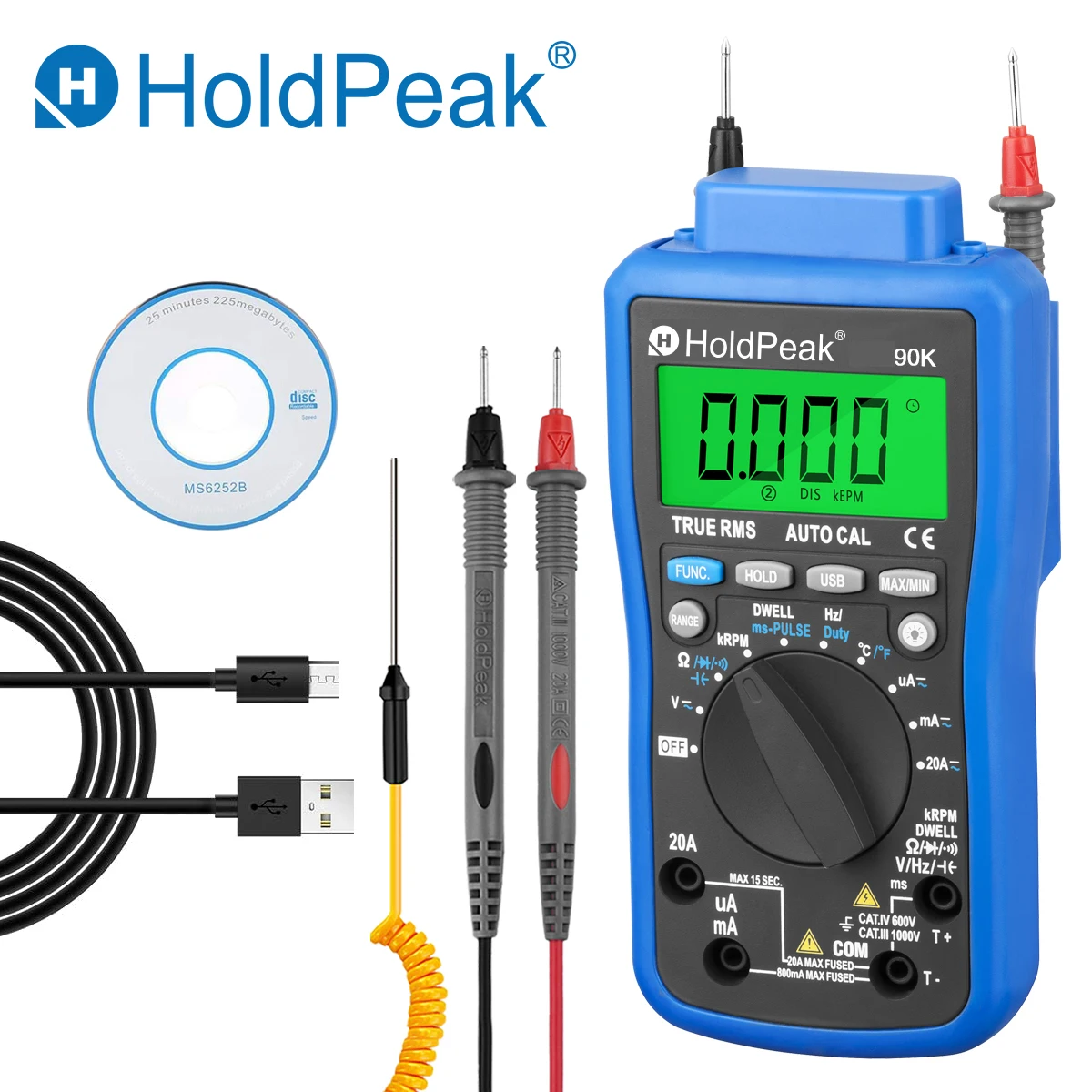 HoldPeak HP-90K Tester analizatora silnika Auto Range narzędzie diagnostyczne samochodu z wyjściem danych przez USB multimetr samochodowy Multimetro