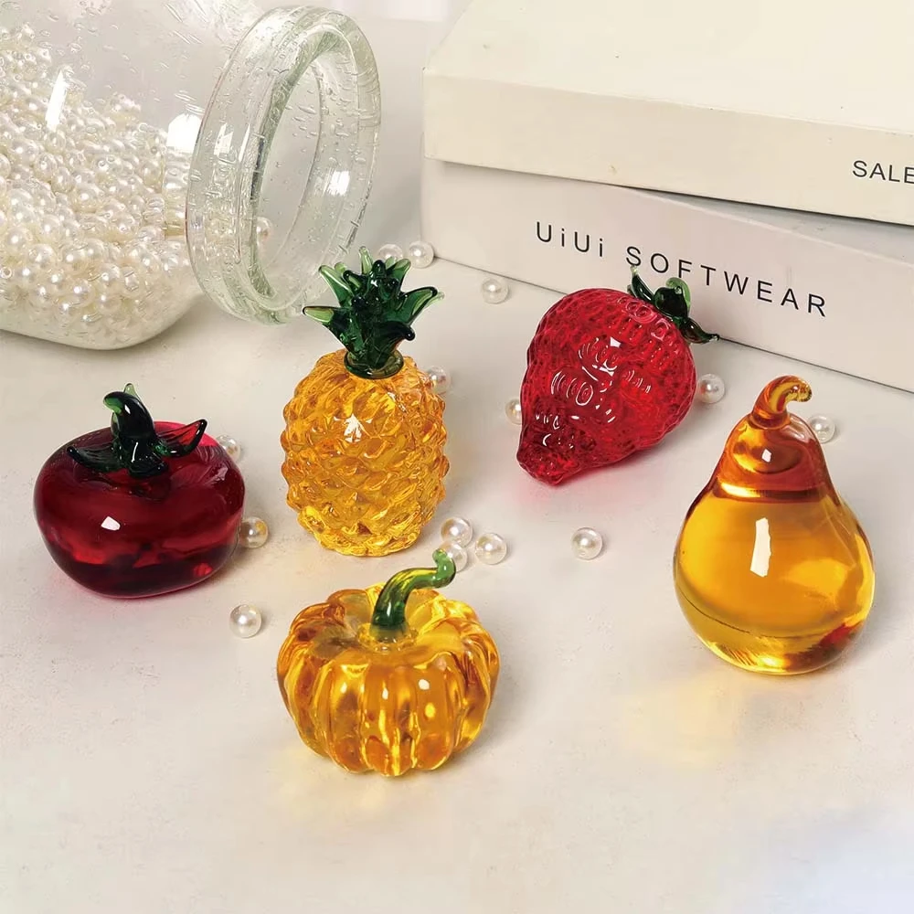 Colors Crystal fruit Paperweight with Diamond Natural Stone Glass Crafts Souvenir Home Decor Table Ornament Fruit Figurines Gift