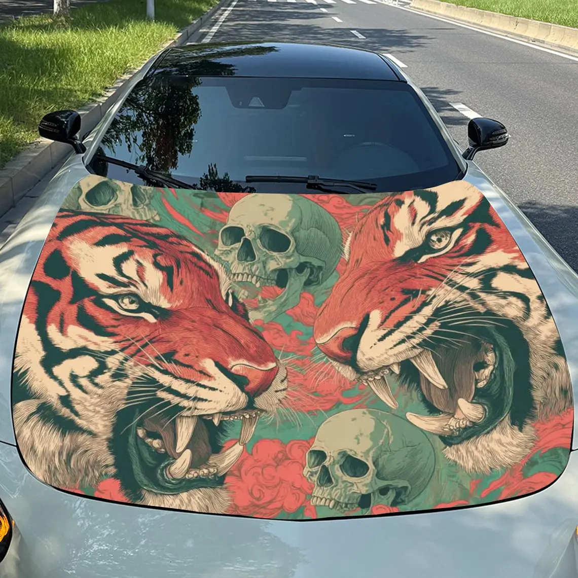 

Retro Fierce Tiger Car Hood Sticker-Durable Vinyl Film, Water-resistant And Easy To Tear Off, Suitable For All Car Models -Car P