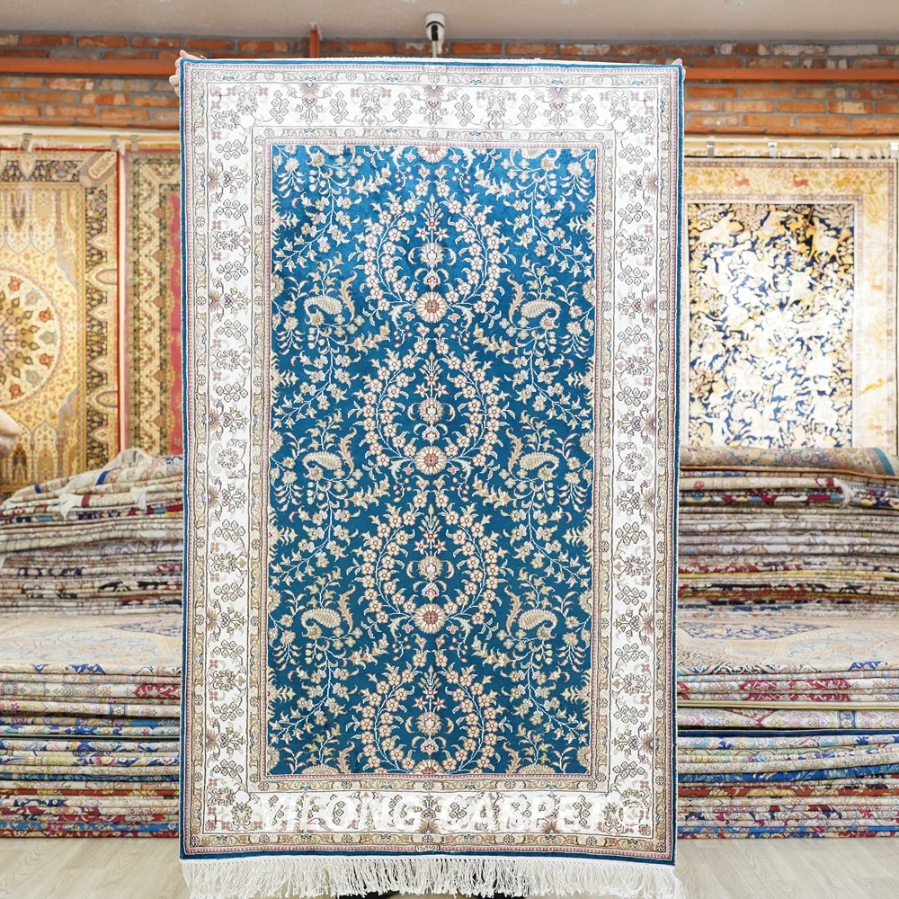 

91x152cm Floral Handmade Silk Carpets Flowers Hand Knotted Area Rugs (YJH065B)