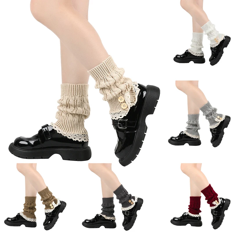 Lolita Women Leg Warmers Japanese Harajuku Style Winter Warm Thick Boot Socks College Style JK Ruffle Leg Sleeves Warmer