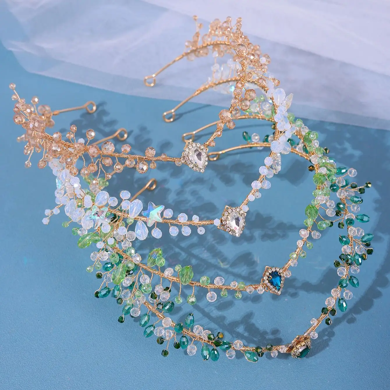 Bride Triangle Headband Handmade Crystal Ornament Headband Flower wreath Bridal Banquet Crown Photography Dress Hair Accessories