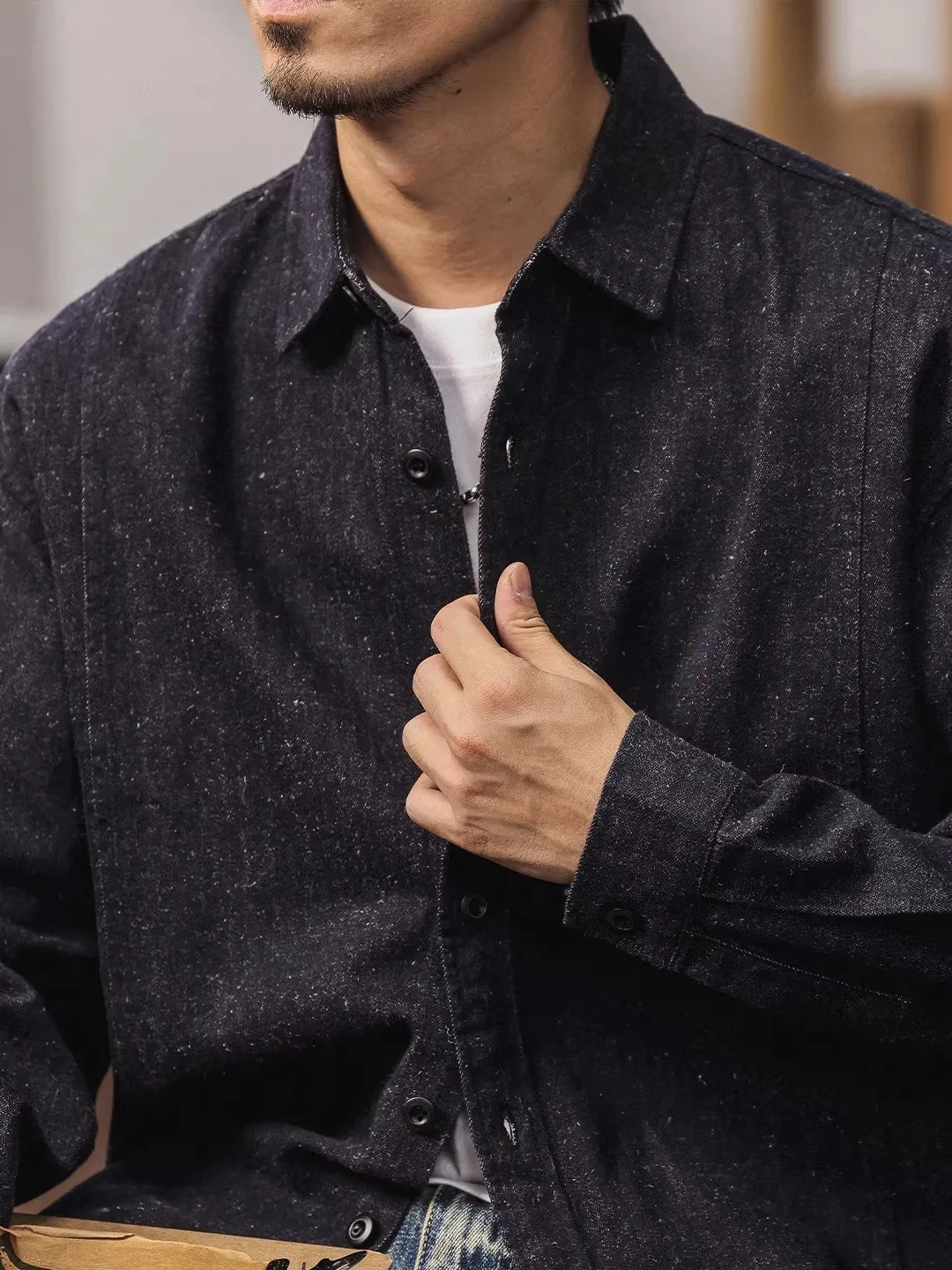 

Loose Fit Men's Long Sve Linen irt Vintage Japanese Sle Casual Pure Color Versatile Spring Autumn American Sle Coat