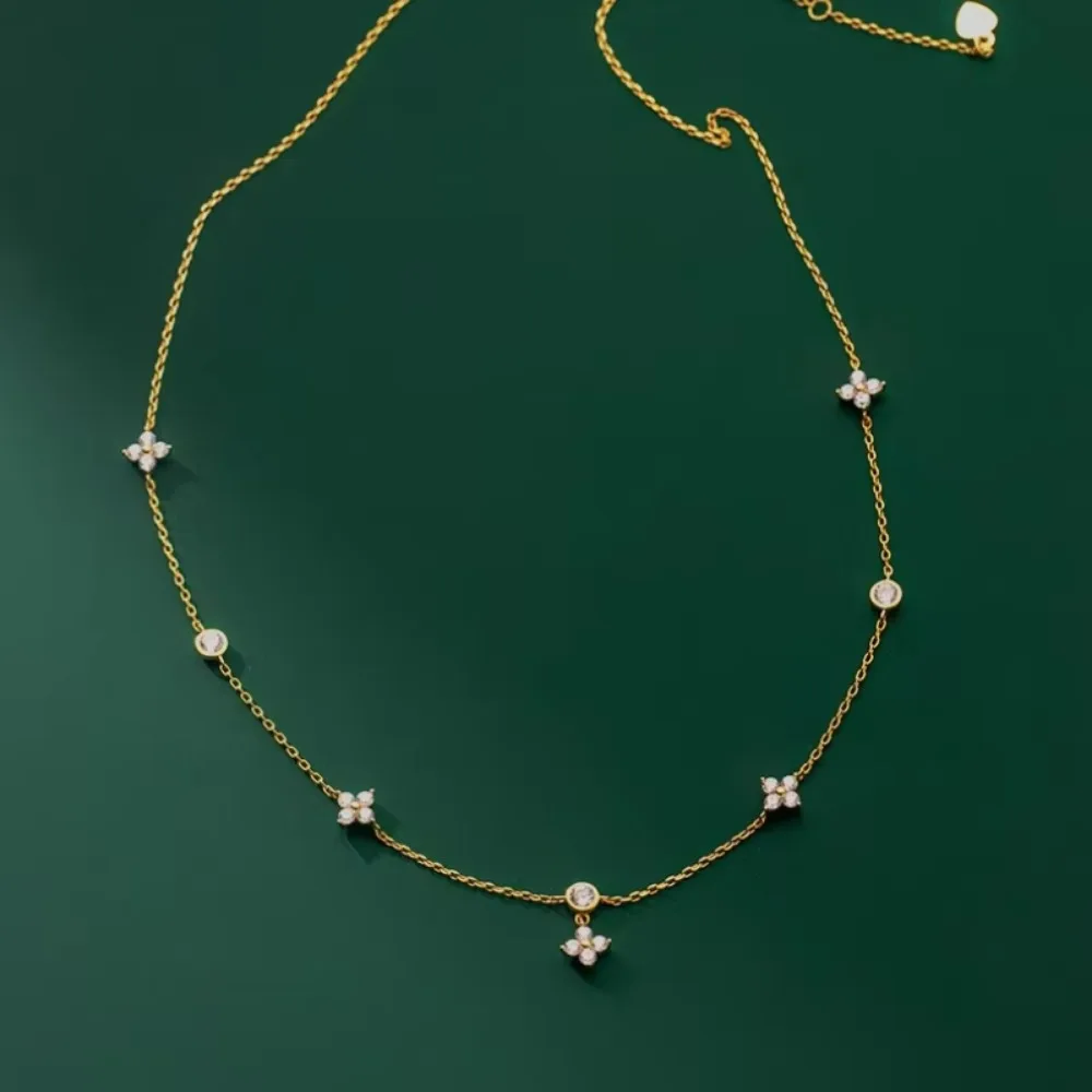 Temperament Trend Four Leaf Zircon Flower Pendant Necklaces for Women Exquisite Stainless Steel Chokers Jewelry Anniversary Gift