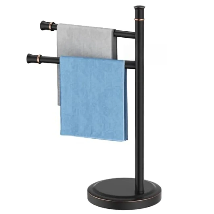 

16 Inch Oil Rubbed Bronze Stand Towel Bar Free Standing Hand Towel Holder for Bathroom, 2 Swivel Arms Towel Rack Towel Ring Har