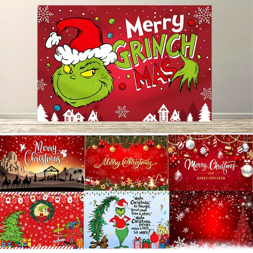 Fondo de fotografía de Navidad de invierno, regalos de fiesta temáticos de monstruo de pelo verde, decoración de retrato familiar para niños, telón de fondo para estudio fotográfico