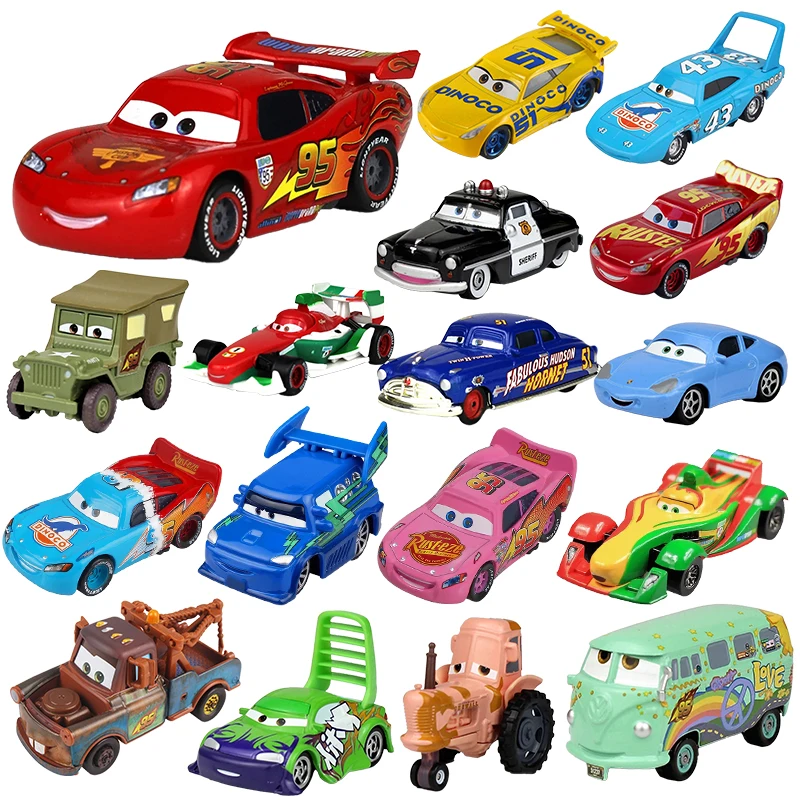 

Disney Pixar Car 23 Lightning McQueen Sheriff Chick Hicks MissFrank King, модель автомобиля из сплава 1:55, забавный подарок на день рождения для детей