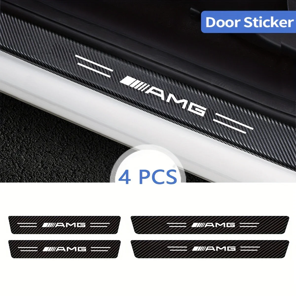 4 Uds. Pegatinas protectoras de placa de puerta de coche, pegatina de cuero de fibra de carbono para Mercedes benz AMG W204 W212 W211 W124 W210 GLC CLA