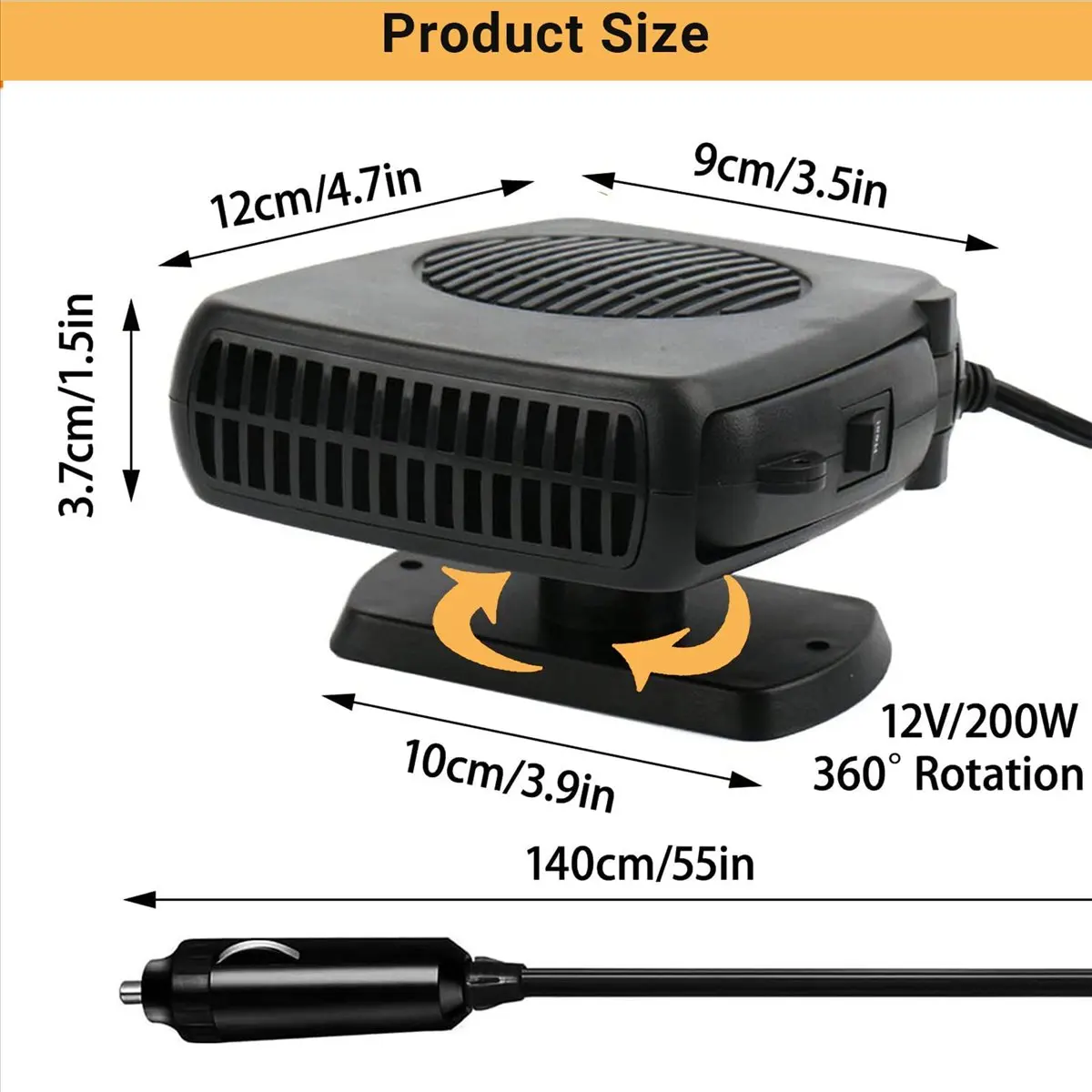 [A64E] Car Heater Fast Heating & Cooling Fan Electric Car Heater Defroster Demister Windshield Defroster(12V,For Car)