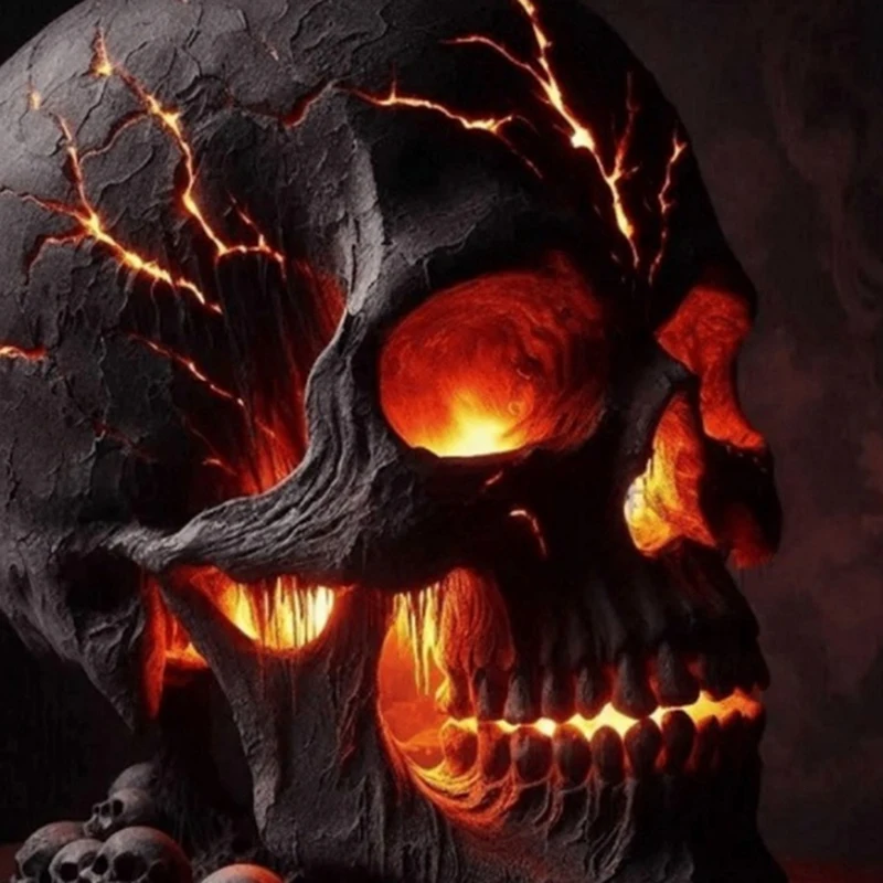 Skull Flame Table Lamp,Halloween Decorative Skull Lamp,Decorative LED Night Light, Resin Craftsmanship, USB Rechargeable-ABHG view 5