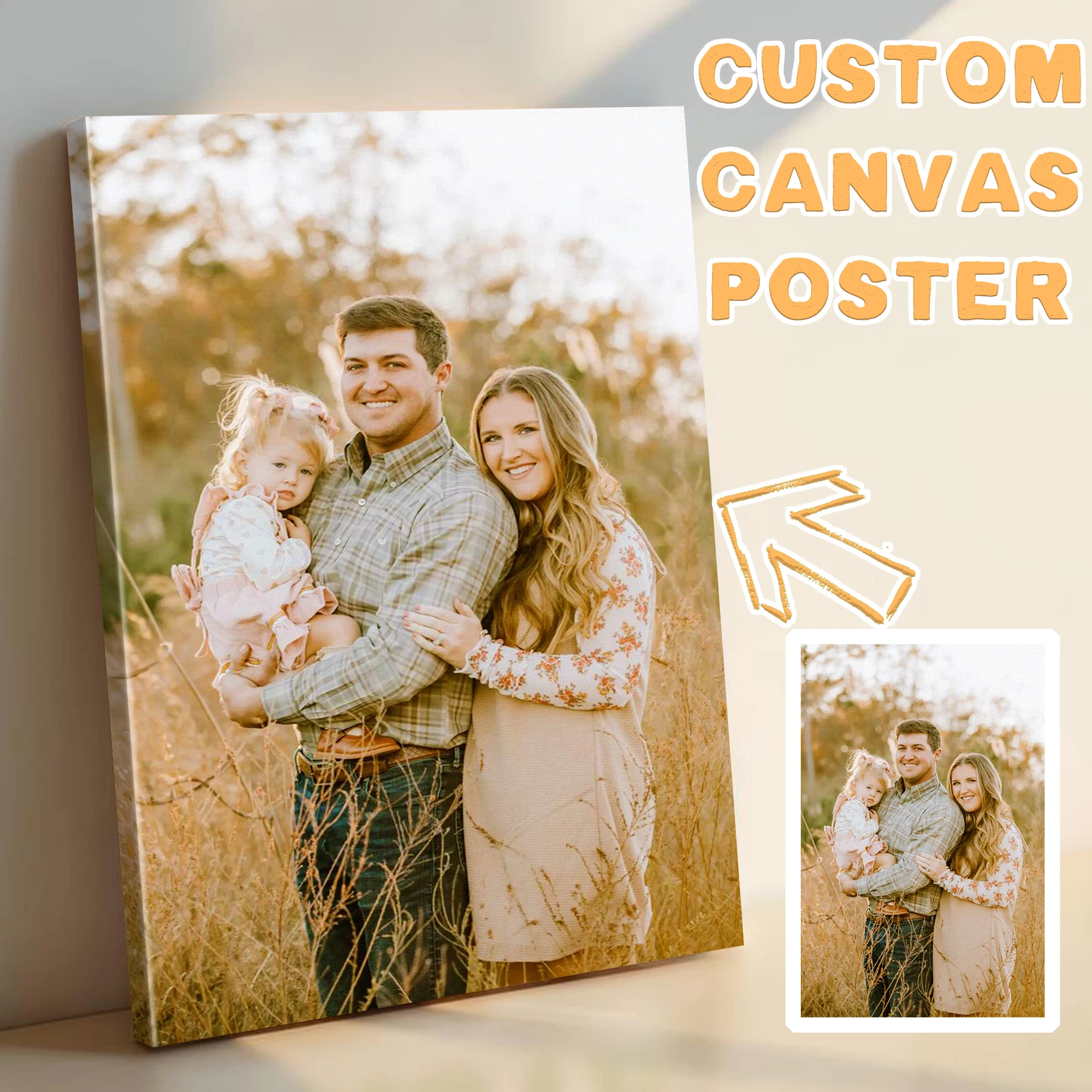 1 Pc Customized Photo Canvas with DIY Wood Frame Or Frameless Poster Personalized Gift for Lovers Customizable Home Decor