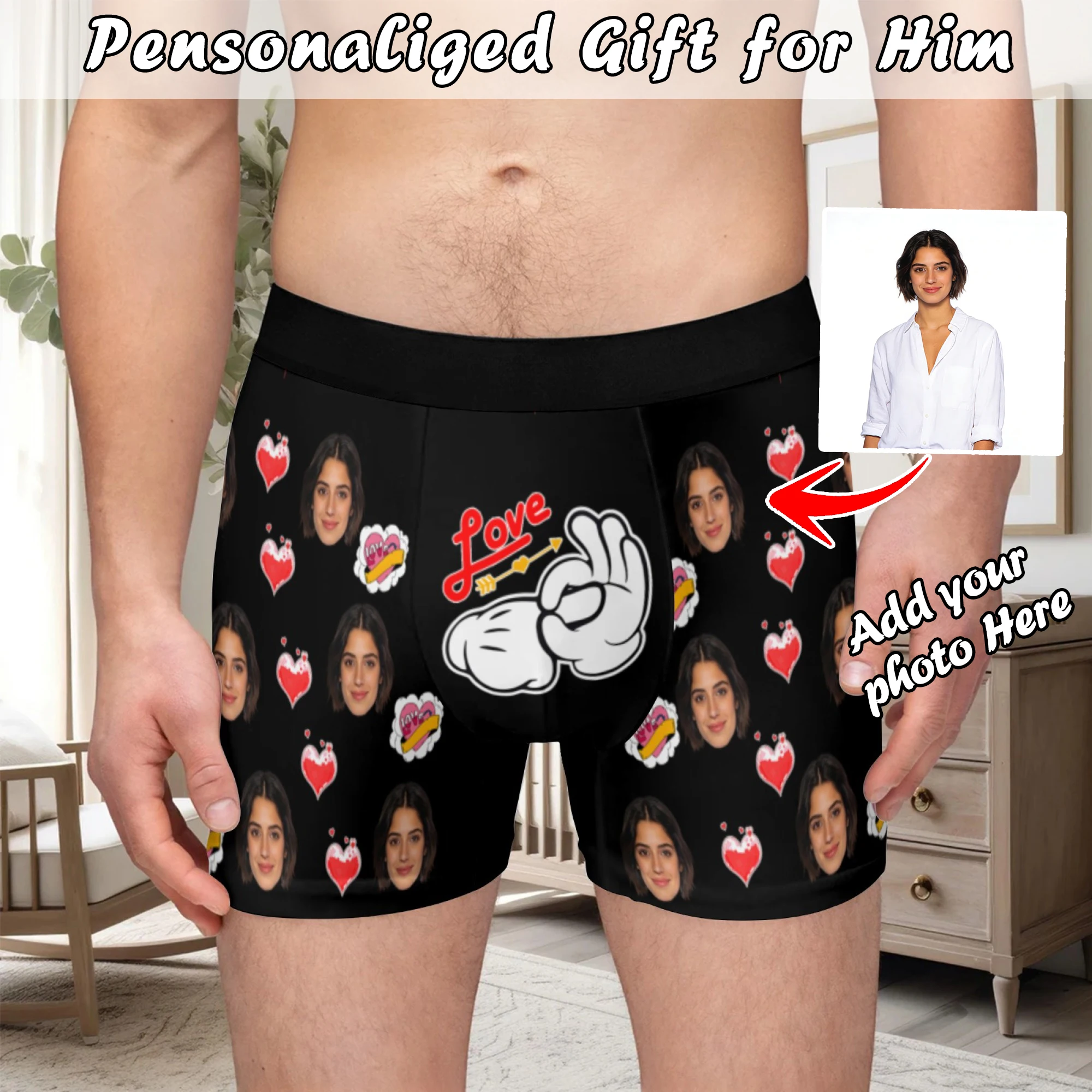 

Персонализированное нижнее белье с фото на заказ, мужской подарок на День святого Валентина, подарок для мужа, подарок для отца.