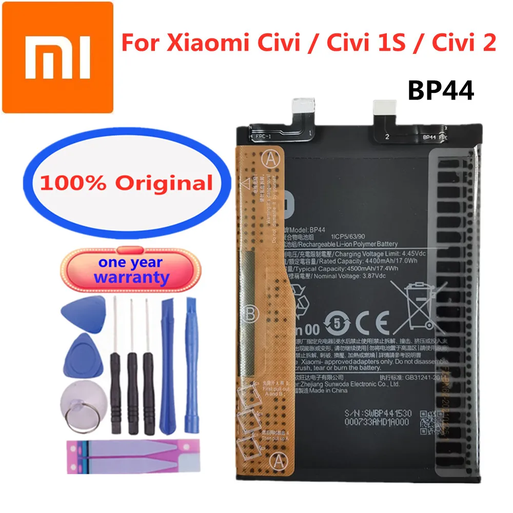 100% Original High Quality Battery BP44 For Xiaomi Civi / Civi 1S  / Civi 2 Genuine Replacement Phone Battery Batteries Bateria