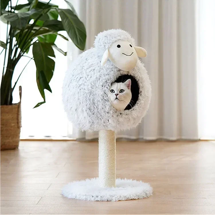 Plush Lamb Cat Climbing Frame Small Tree Nest Scratching Post Little