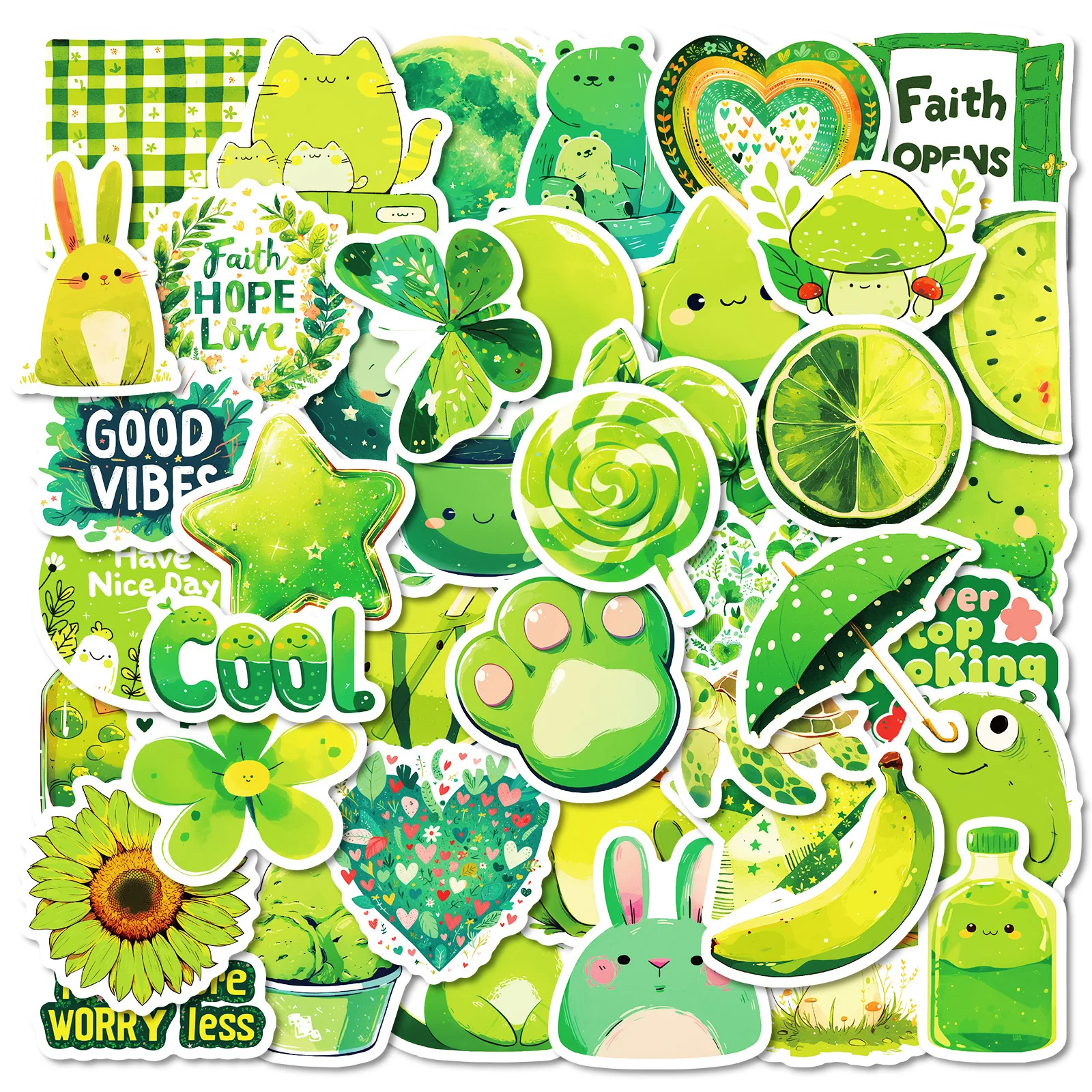 

10/30/50PCS Green Forest Theme Cute Green Little Monster Sticker Graffiti Cartoon Decal Kids Toy DIY Water Cup Scrapbook Guitar
