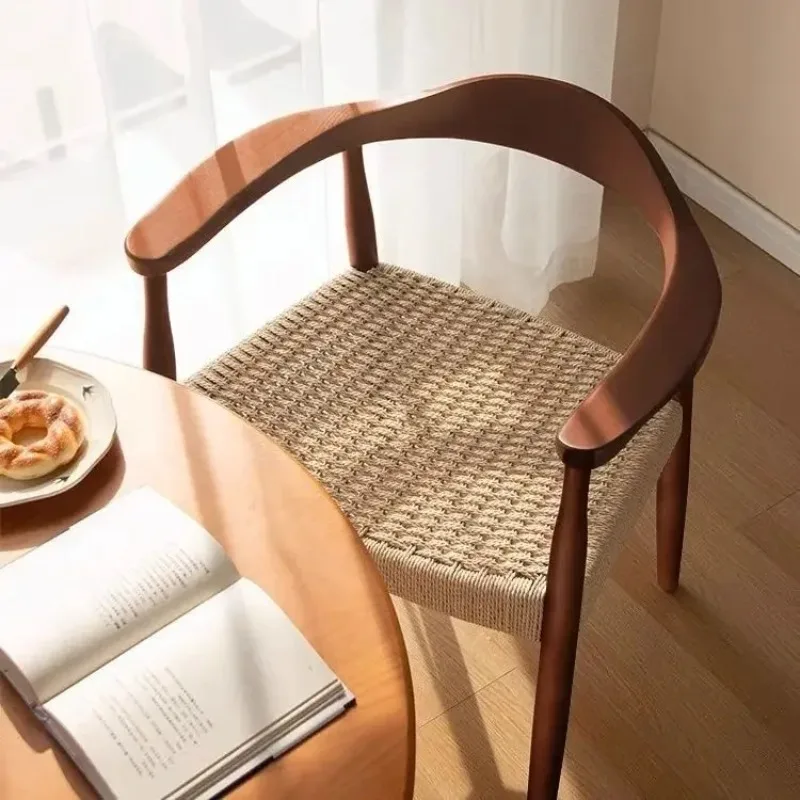 

ZJapanese Casual Armchair Study Chair Tea Room Negotiation Chair Kraft Paper Rope Double-sided Braided Rope Dining Chair HotX