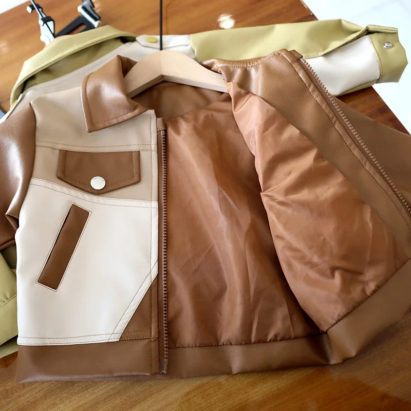 Boy's leather jacket for children spring-autumn Korean-style top coat for 1-5year baby Boy Fashion jacket children baseball outf