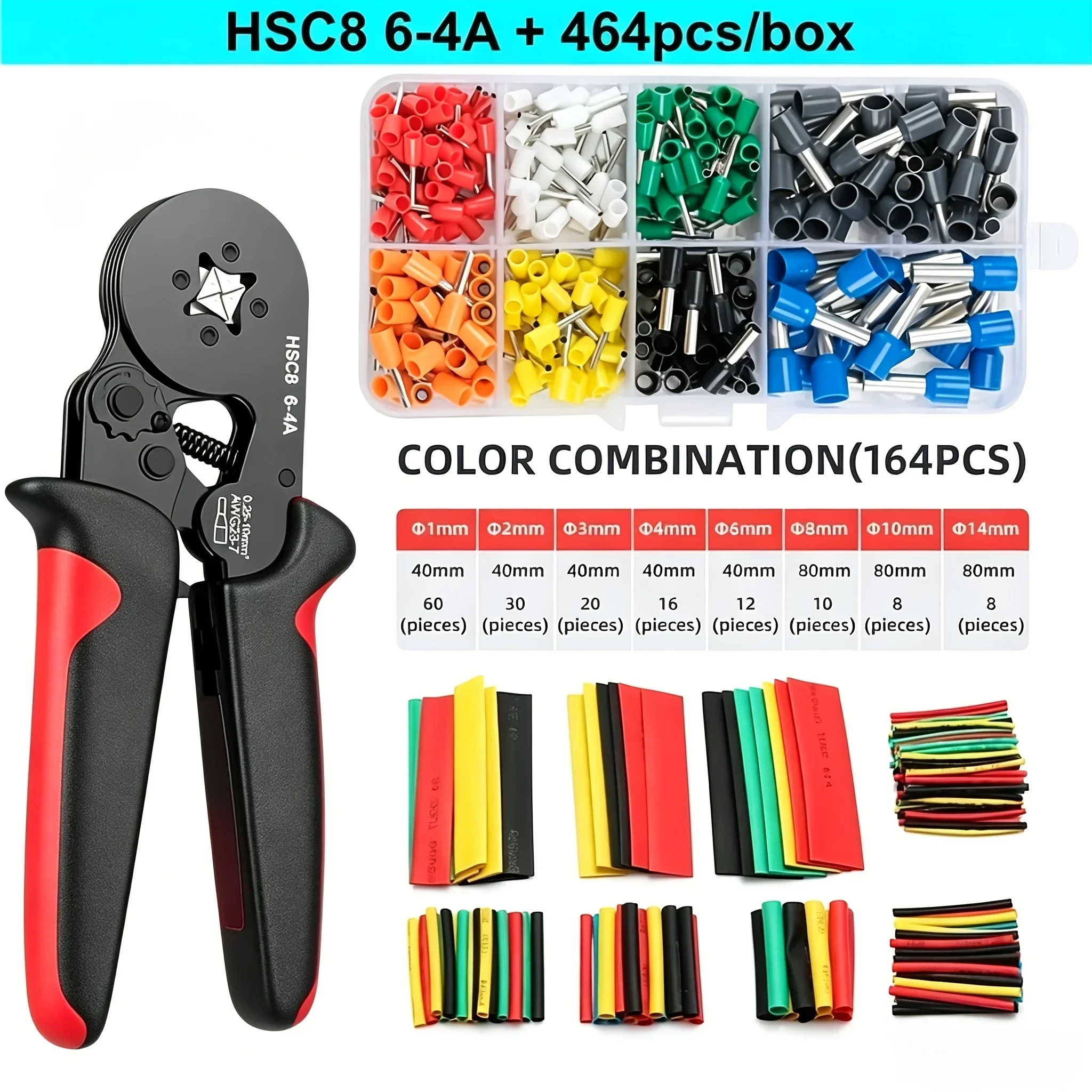 300-teiliges Ferrule-Crimper-Set, HSC8 6-4A Drahtcrimpwerkzeug mit 8 gängigen Größen VE-Anschlüssen 0,25-10mm – Detail 2