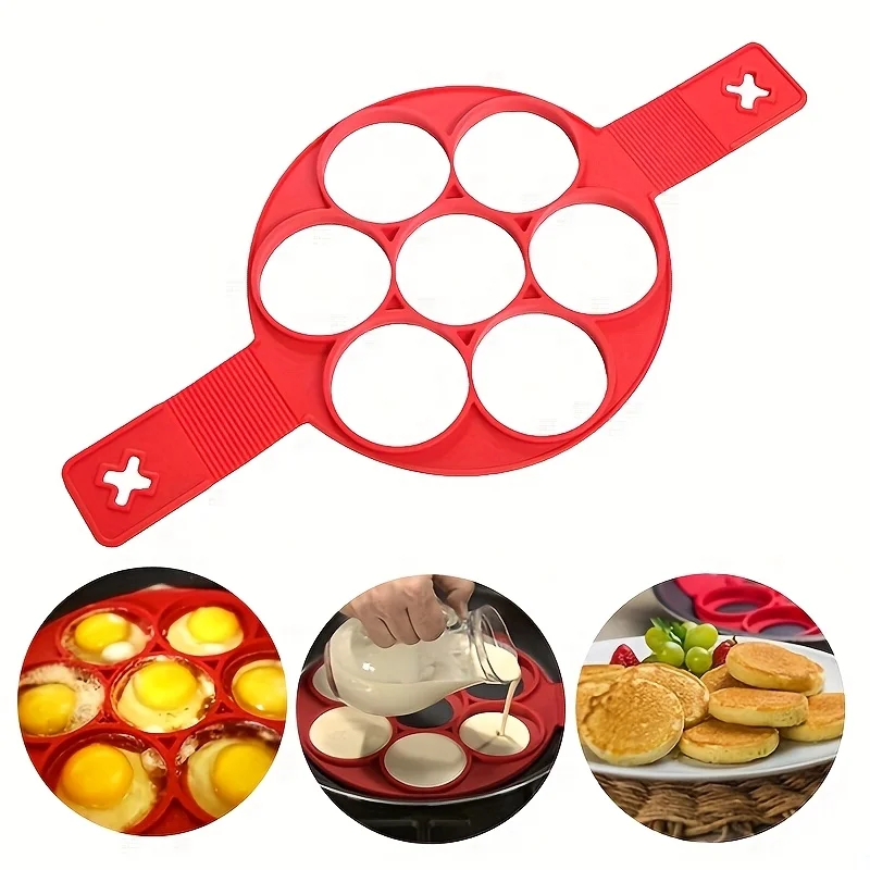 Silicone 7-hole Egg Fryer Round Egg Griddle Food Grade Nonstick Pancake Maker Mold Household Cooking Kitchen Baking Accessories