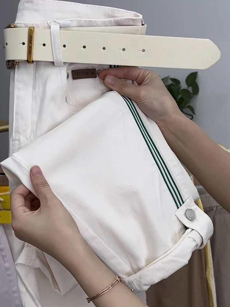 2025 ربيع/صيف جديد مخطط عمودي بار هارين السراويل النسائية أنيق كبير الحجم التخسيس عالية الخصر الترفيه الجينز #6