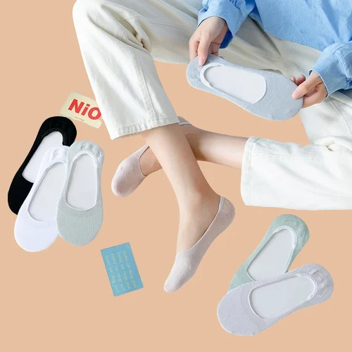 5/10 Pairs High Quality Ice Silk Socks Women's Shallow Mouth Solid Color Boat Socks Cute Spring Cotton Thin Invisible Socks