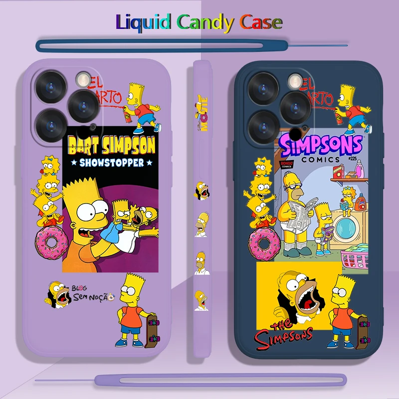 Disney Carton The Simpsons For Apple iPhone 14 13 12 11 Pro Max Plus XS XR X 8 7 SE Liquid Left Rope Phone Case Capa Cover