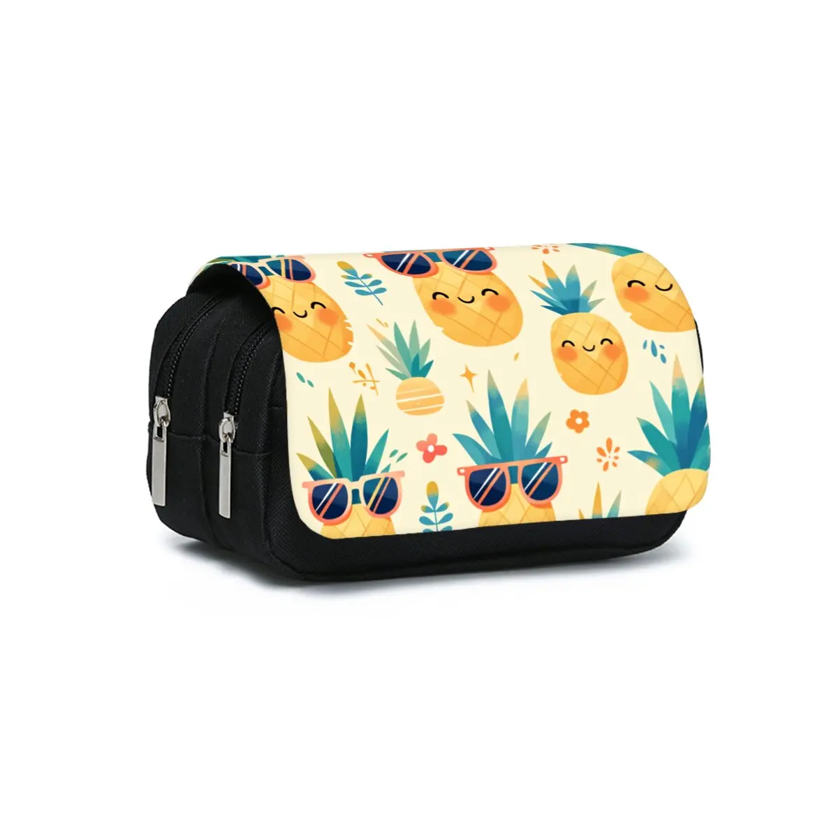 Doppellagiges Flip-Stiftetui mit Ananas-Print für Jungen und Mädchen, beste Geschenke, 2D-Cartoon-Federmäppchen, Schul-Federtasche für Kinder
