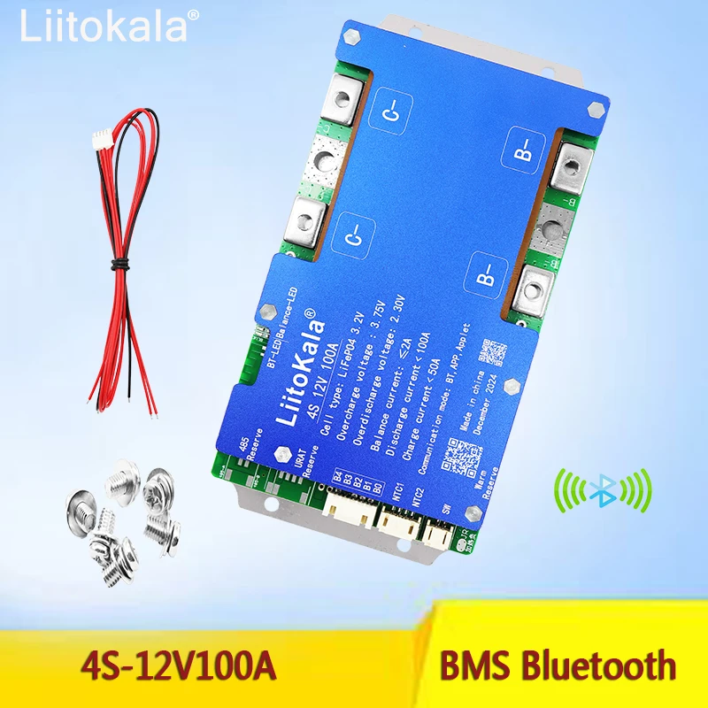 

LiitoKala Lifepo4 BMS 4S-12V100A Smart Bluetooth Solar Inverter System LFP Energy Storage BT EV RV Built-in Bluetooth