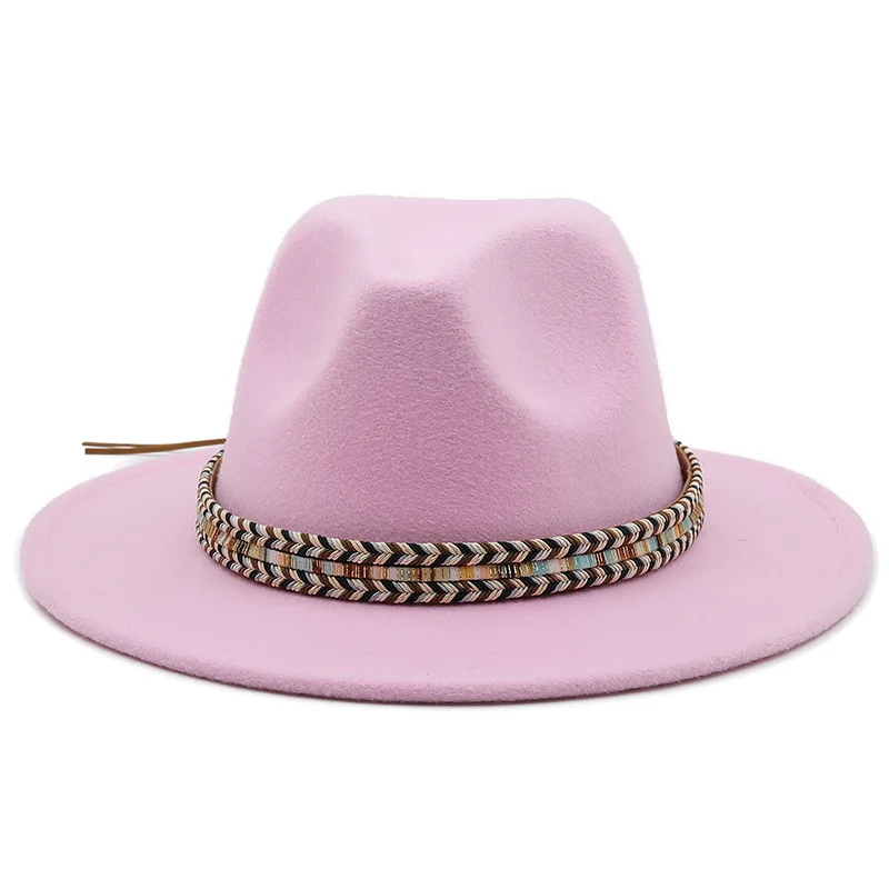 Donne uomini cappello di lana Fedora con cuoio nero gentiluomo elegante signora inverno autunno a tesa larga Jazz chiesa Panama Sombrero Cap