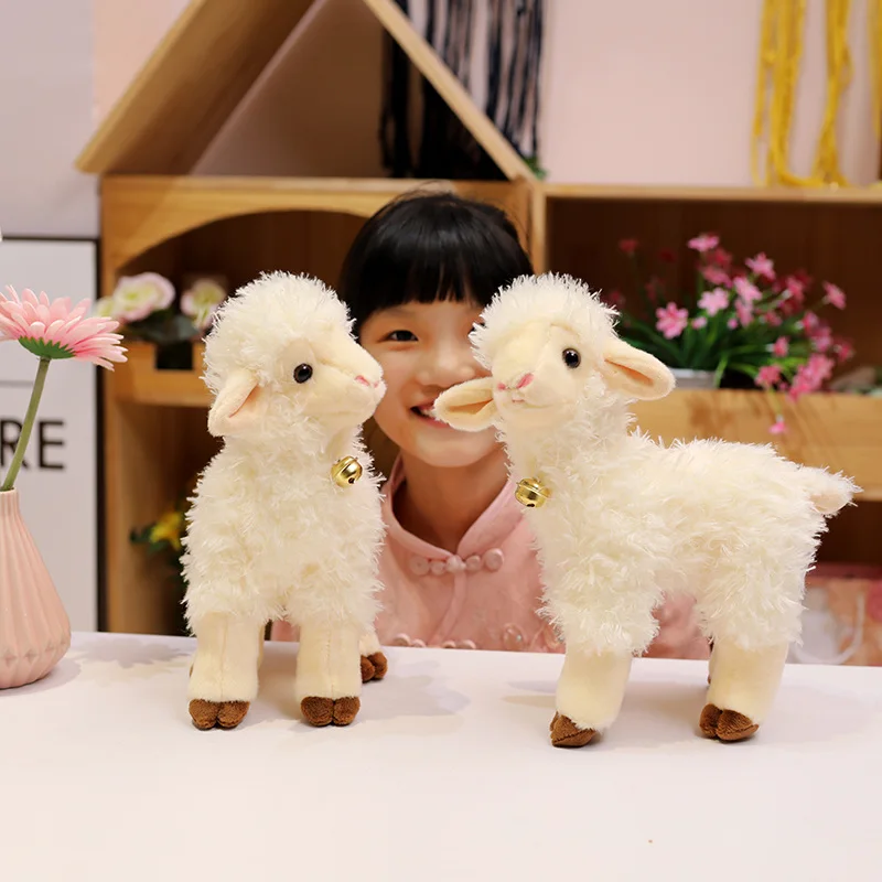 25/35cm Simulation Kawaii Animal Bell Sheep Plush Toys Lifelike Lamb Dolls Cute Alpaca Model Children Girls Birthday Gifts