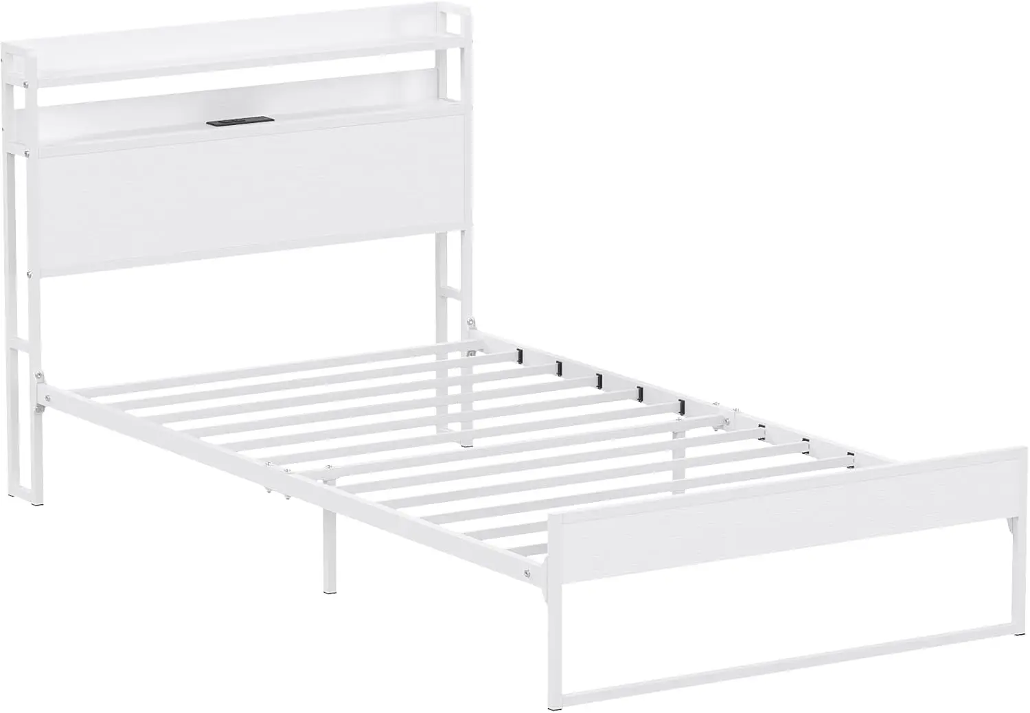 Twin Bed Frames With Charging Station And Storage Headboard, No Box Spring Needed, Noise Free, Easy Assembly