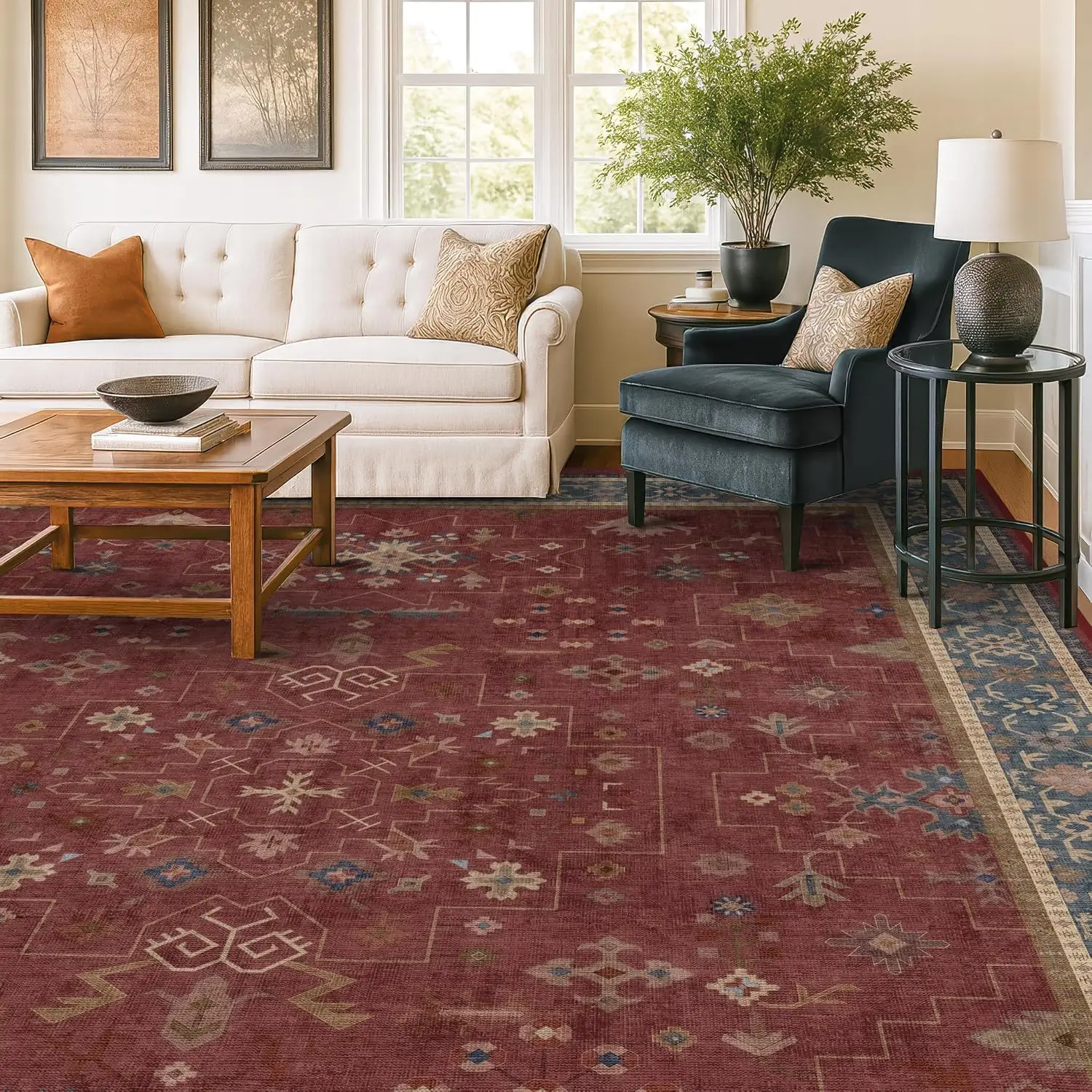 Floral Carpet Living Room Bedroom Rug Washable Floor Mat Soft Dining Room Boho Cottage Vintage Floor Print Playroom Carpet