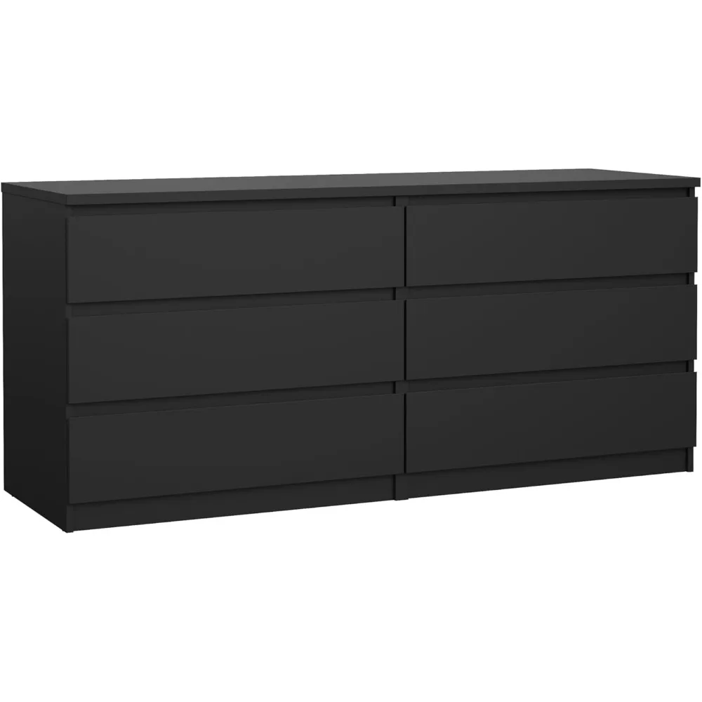 Contemporary Black 6-Drawer Double Dresser with Handle-free Design and 3D Interactive Assembly Guide