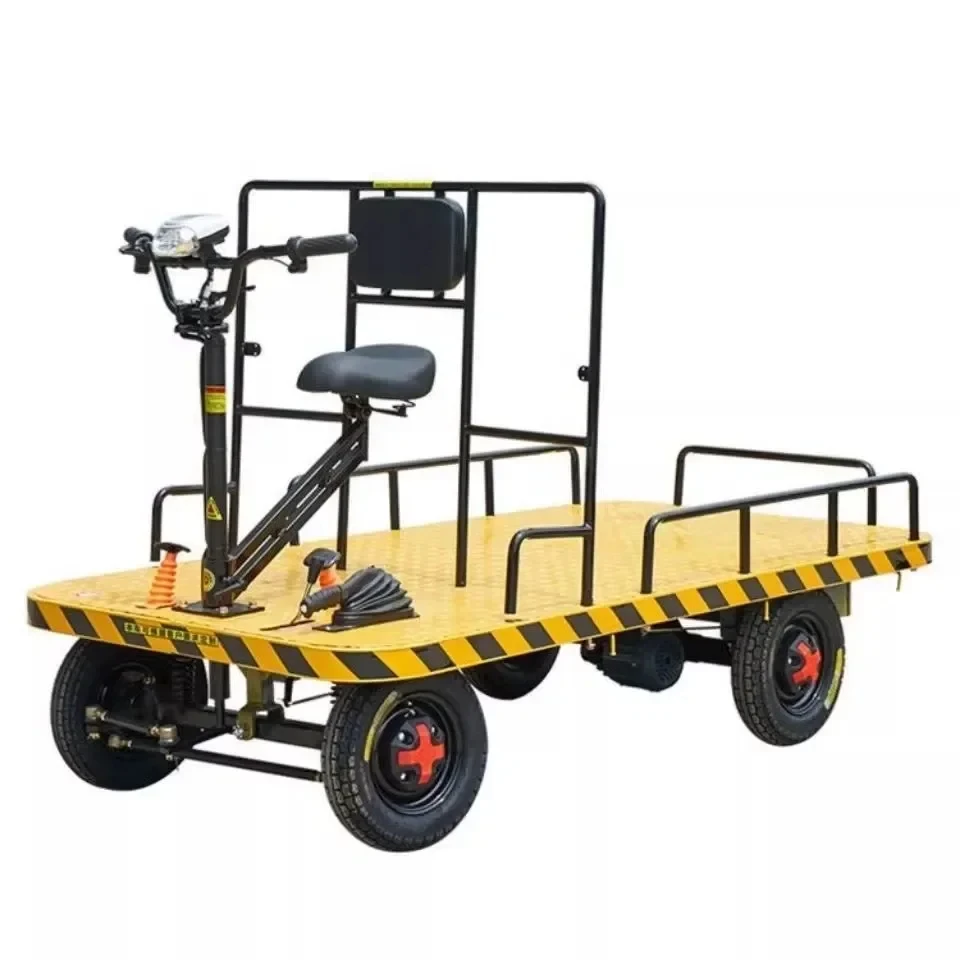 Reverse-Ride Electric Three- or Four-Wheel Flatbed Cart Warehouse/Factory Yard Heavy-Duty Hand Truck with Lifting Function