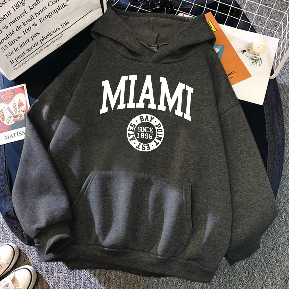 Miami desde 1896 carta impressão hoodies feminino all-match moda com capuz hip hop velo streetwear crewneck multicolorido womenswear