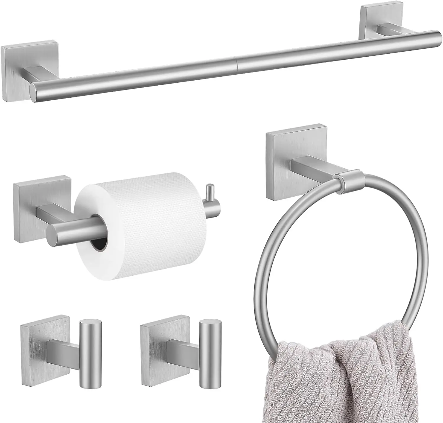 

5 Pieces Bathroom Hardware Set, Brushed Nickel Towel Bar Set Includes 23.6” Towel Bar, Towel Ring Holder, Toilet Paper Holder an