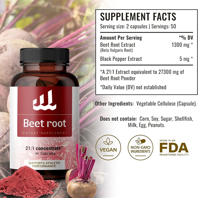 Beet Root Capsules - Organic Beet Root Extracts - High potency 21:1 Concentrate - Beet Root Powder Supplement