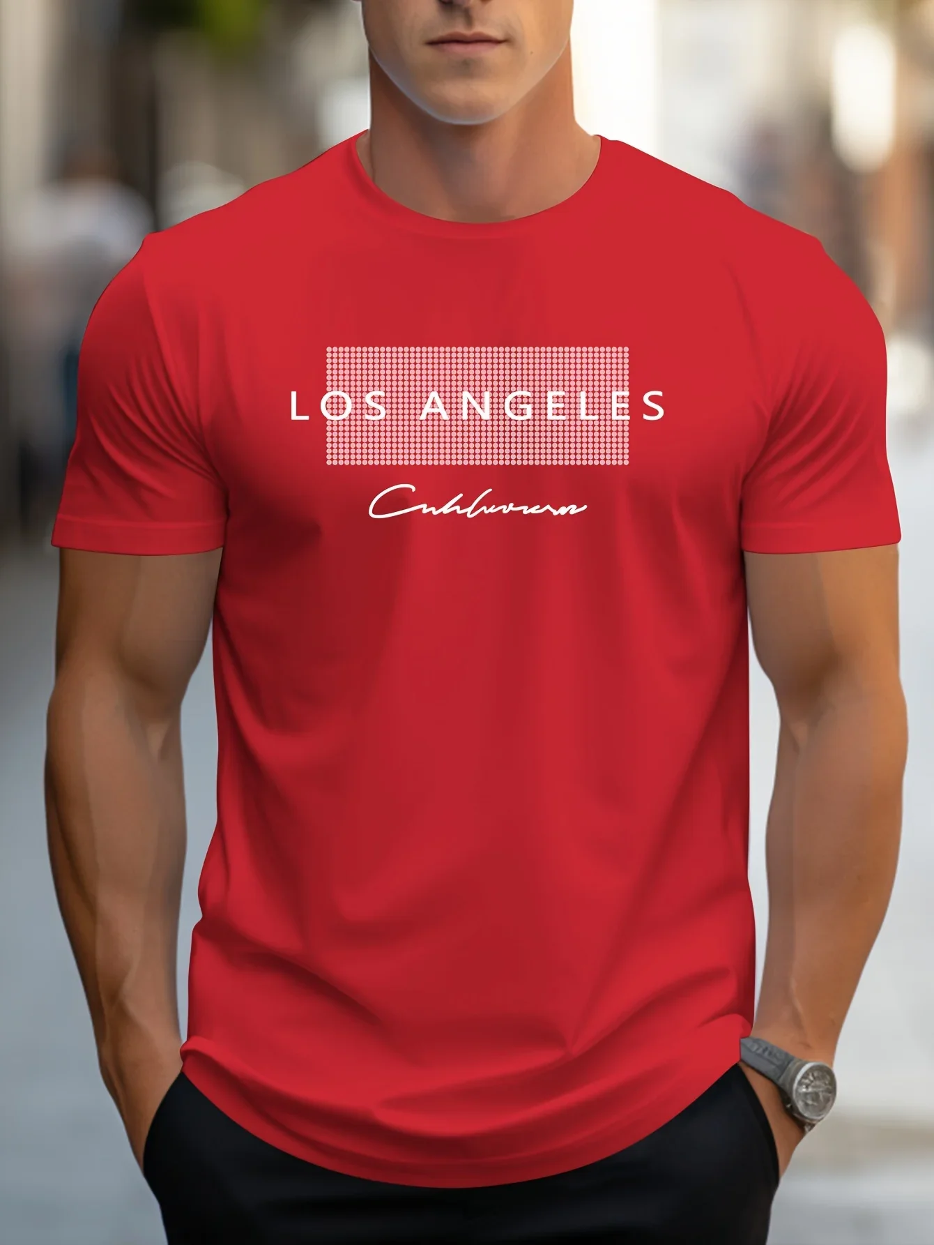 Herren Faser Sommer locker sitzen große Los Angeles Grafik gedruckt Slim Fit Casual Sport Rundhals ausschnitt Kurzarm T-Shirt Tops