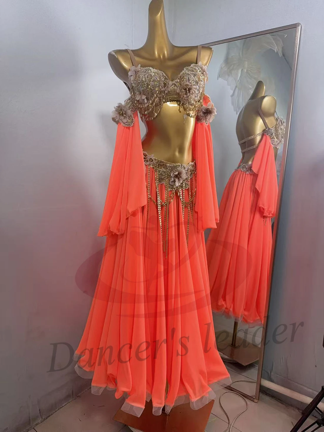 Latin Dance Adult Children'S Dress Rhinestone High-End Custom Split Style Belly Dance Tango Female Adult Professional Clothing